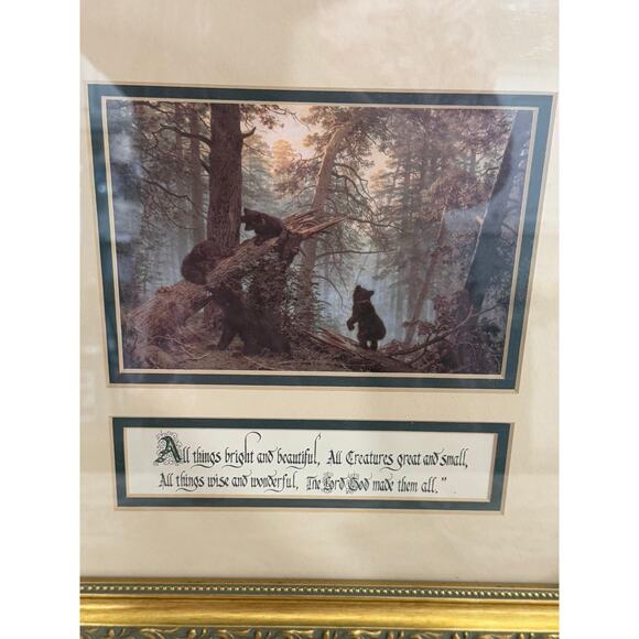 Don Jonas Calligraphy Matted Framed Print Inspirational Rustic Cabin Bears 12x13 - Picture 2 of 10